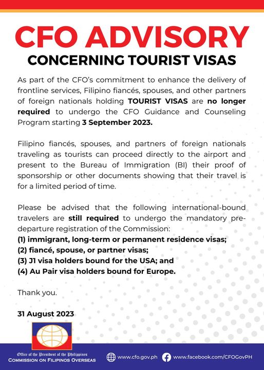 CFO Seminar no longer needed for tourist visa holders